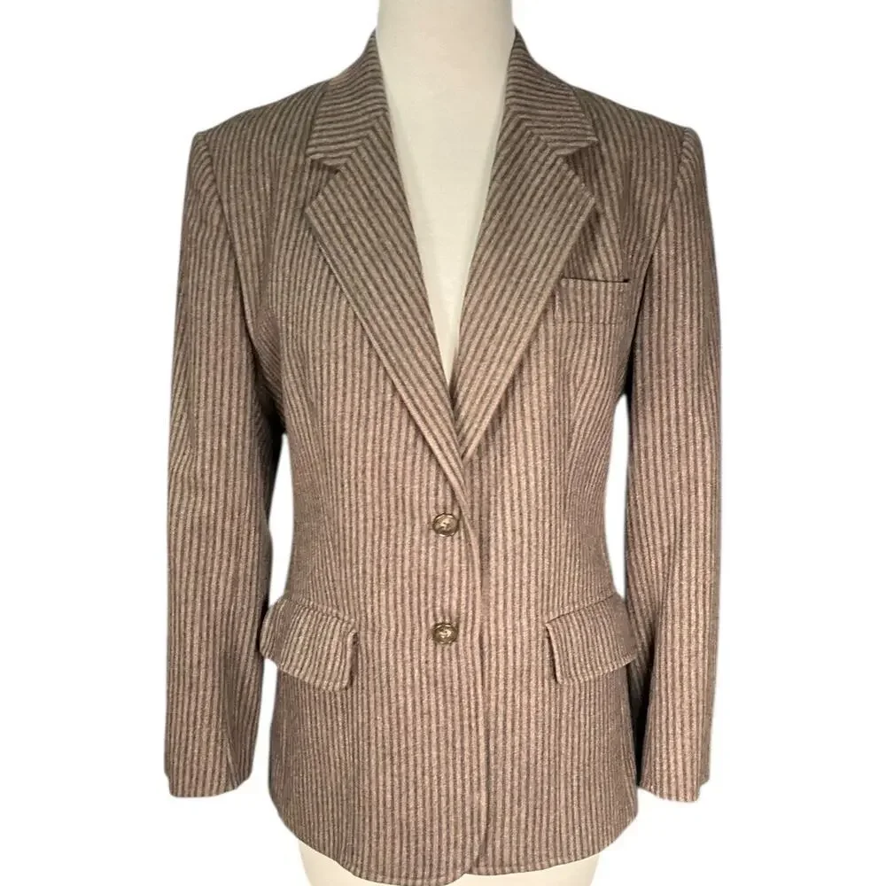 Vintage Evan-Picone Women’s Wool Blazer Brown Stripe Old Money Classic Workwear